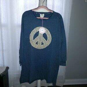 UMGEE NWT Long Sleeve Scoop Neck Lace "Peace Sign" on Denim Blue Dress L